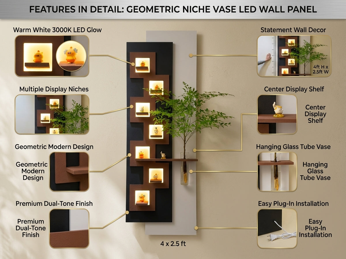 LED wall art Geometric Niche Vase Panel feature grid