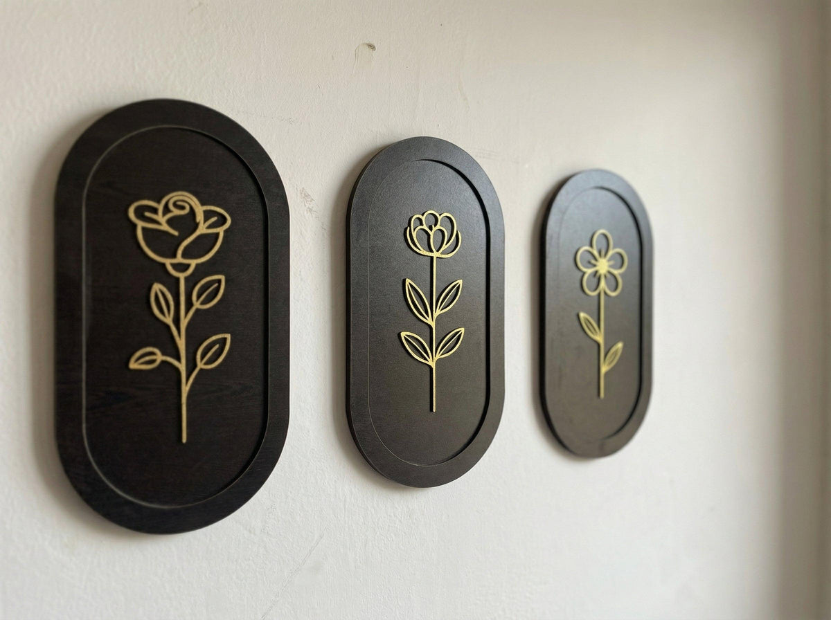 🌿 Modern Floral Wall Art Set (Set of 3) | Radha Wood