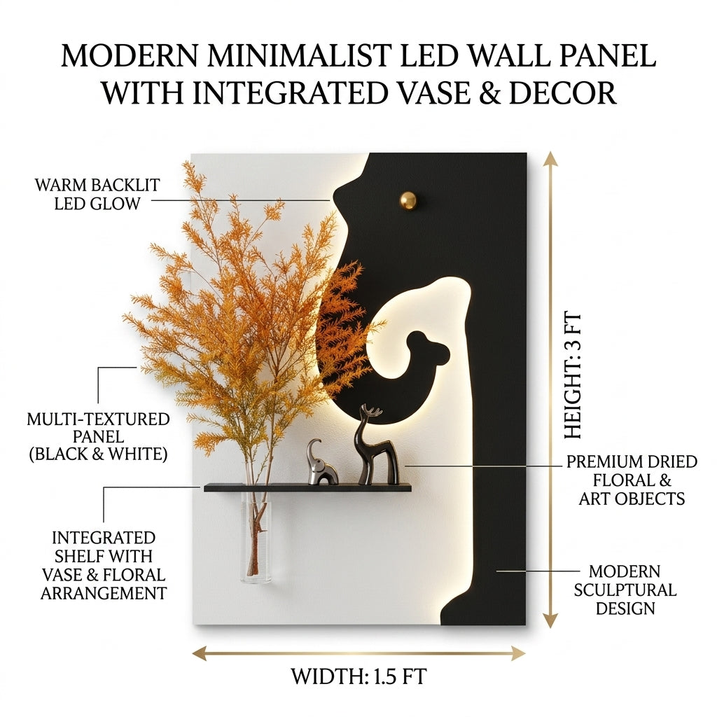 Abstract LED wall art panel mounted on wall – easy installation by Radha Wood India
