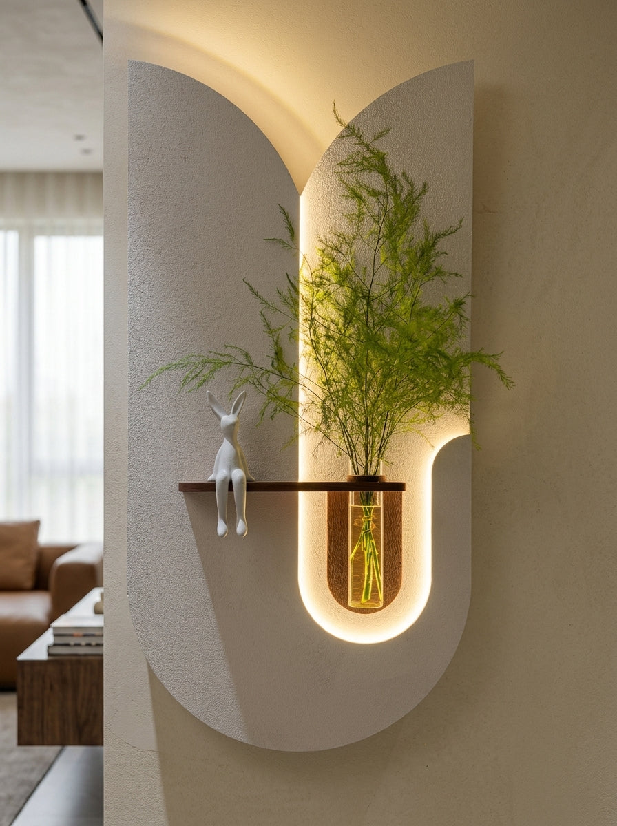 Double arch LED wall art panel mounted on wall – easy installation by Radha Wood India