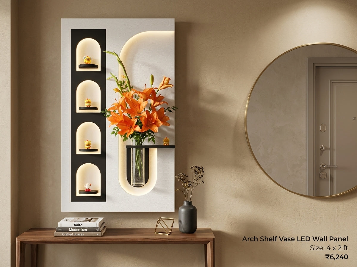 LED wall art Arch Shelf Vase Panel for bedside wall decor