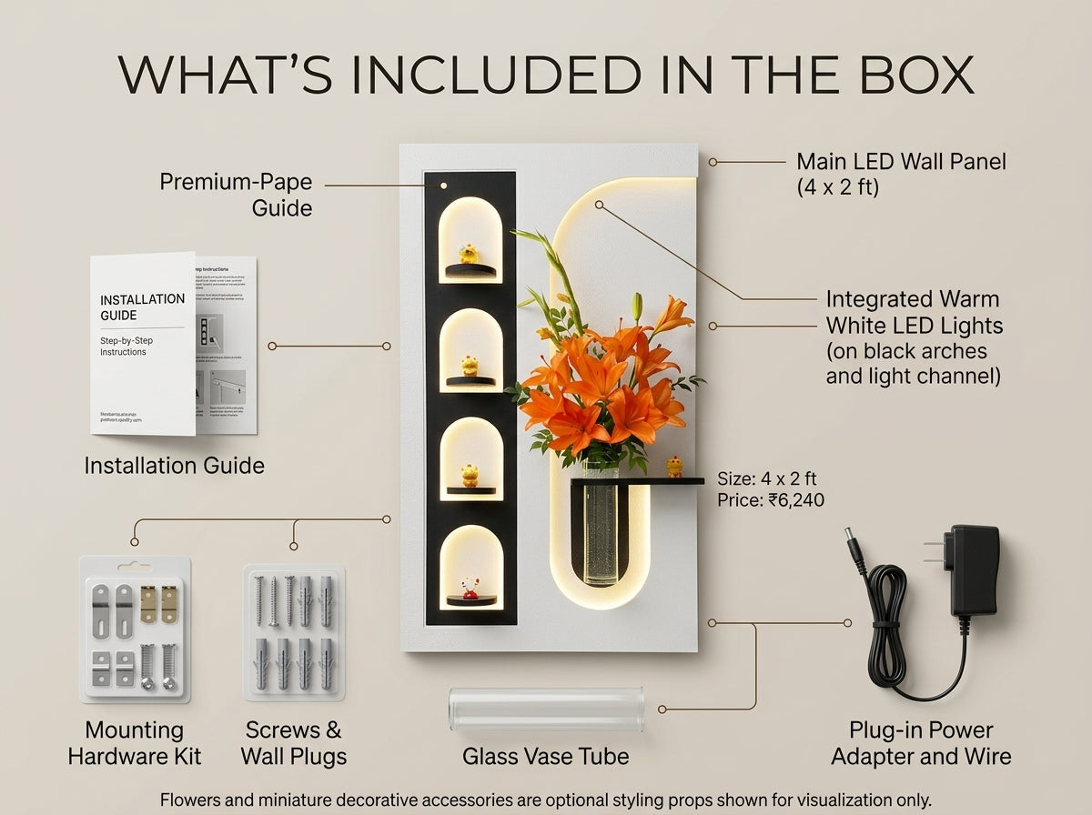 LED wall art Arch Shelf Vase Panel included kit