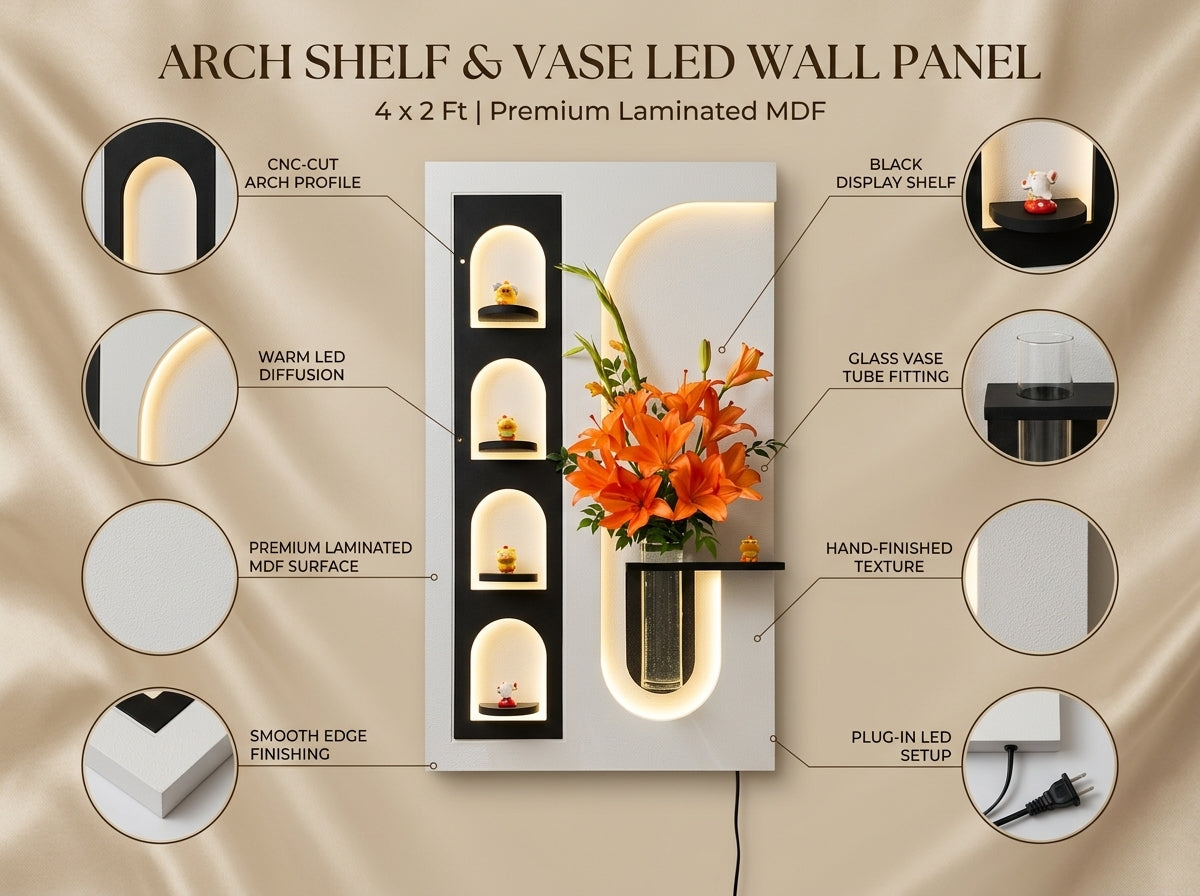 LED wall art Arch Shelf Vase Panel premium craftsmanship details