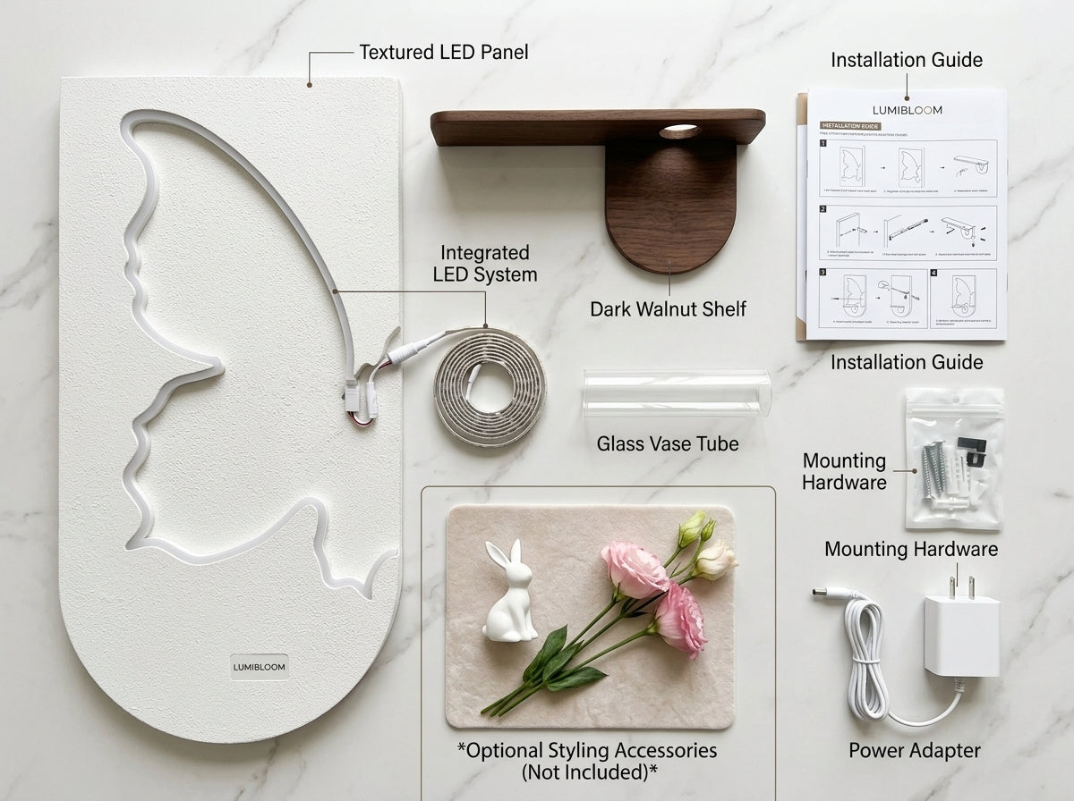 LED wall art Butterfly Vase Panel included kit and packaging