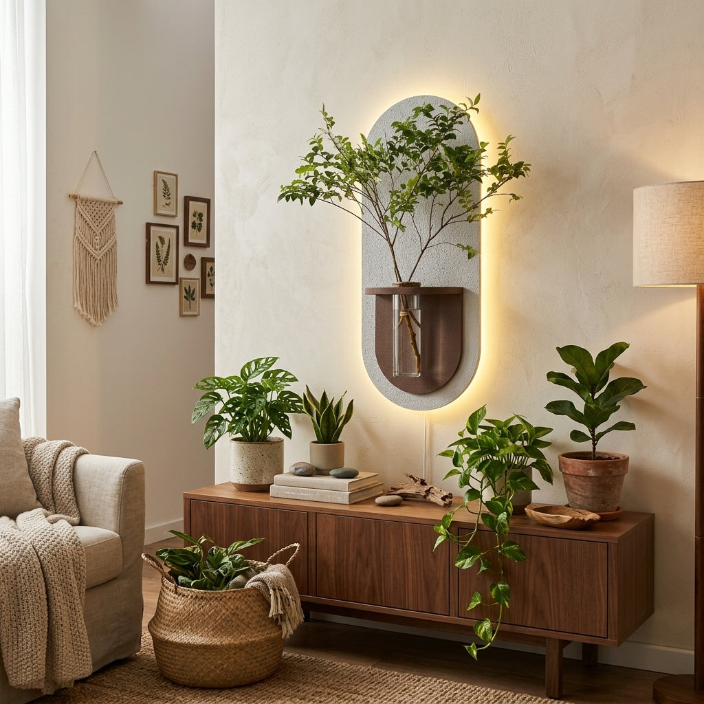 LED Wall Decor with Shelf & Vase | Radha Wood India
