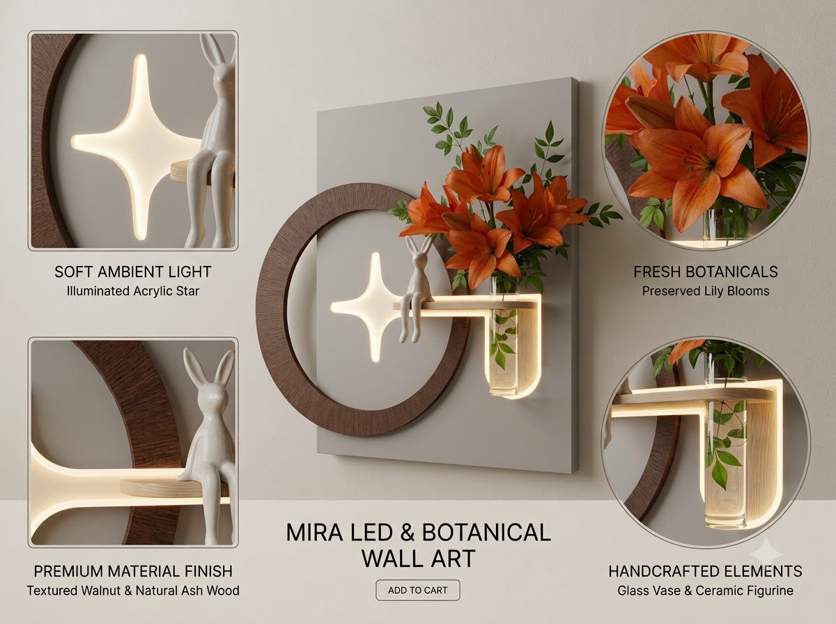 LED wall art modern botanical wall decor with warm ambient lighting