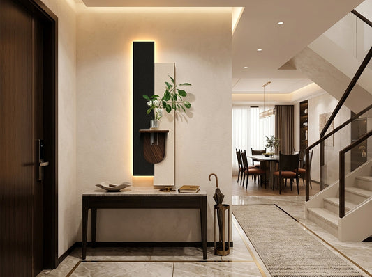LED wall art dual tone vase panel with shelf and warm backlight