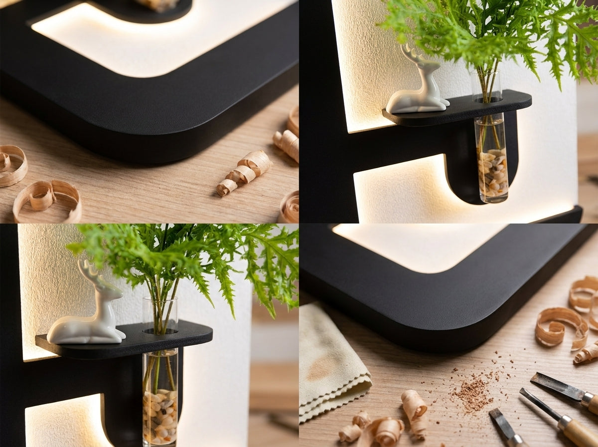 LED wall art with removable glass vase holder