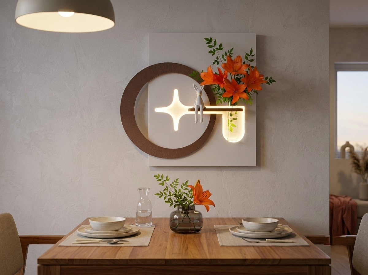 LED wall art entryway decor with modern botanical design and warm lighting