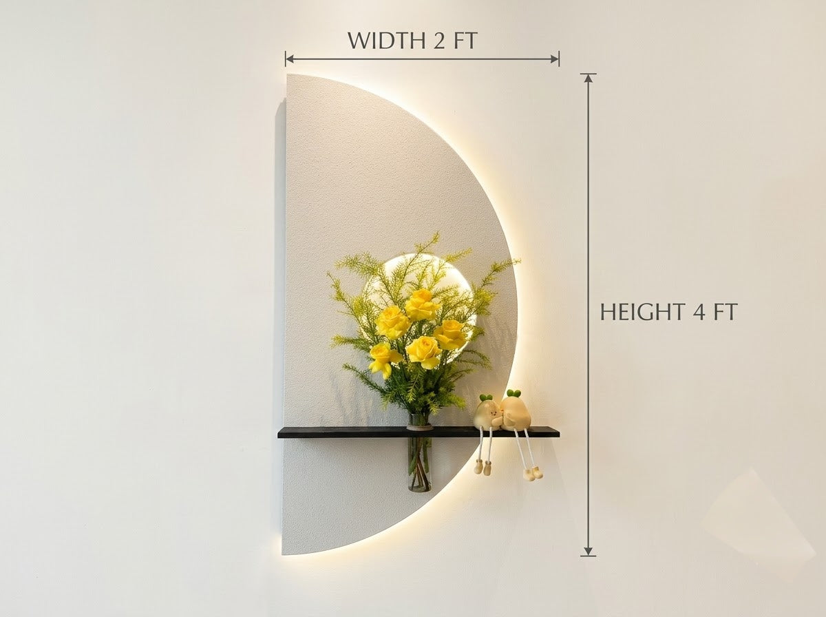 LED wall art crescent panel showing 4x2 ft dimensions