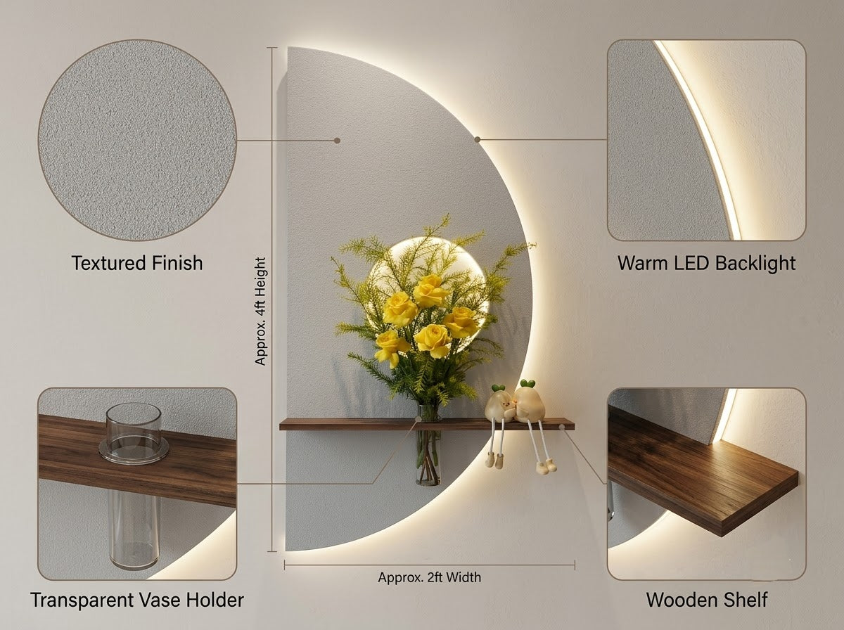 LED wall art crescent creating warm ambient lighting in a bedroom