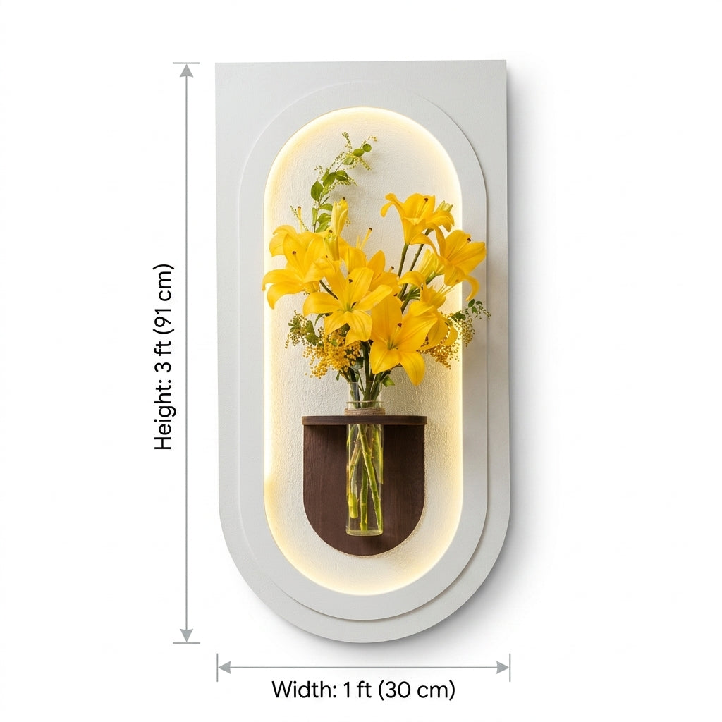 LED wall art arch flower vase lamp size guide – 91 cm height x 30 cm width, technical specifications
