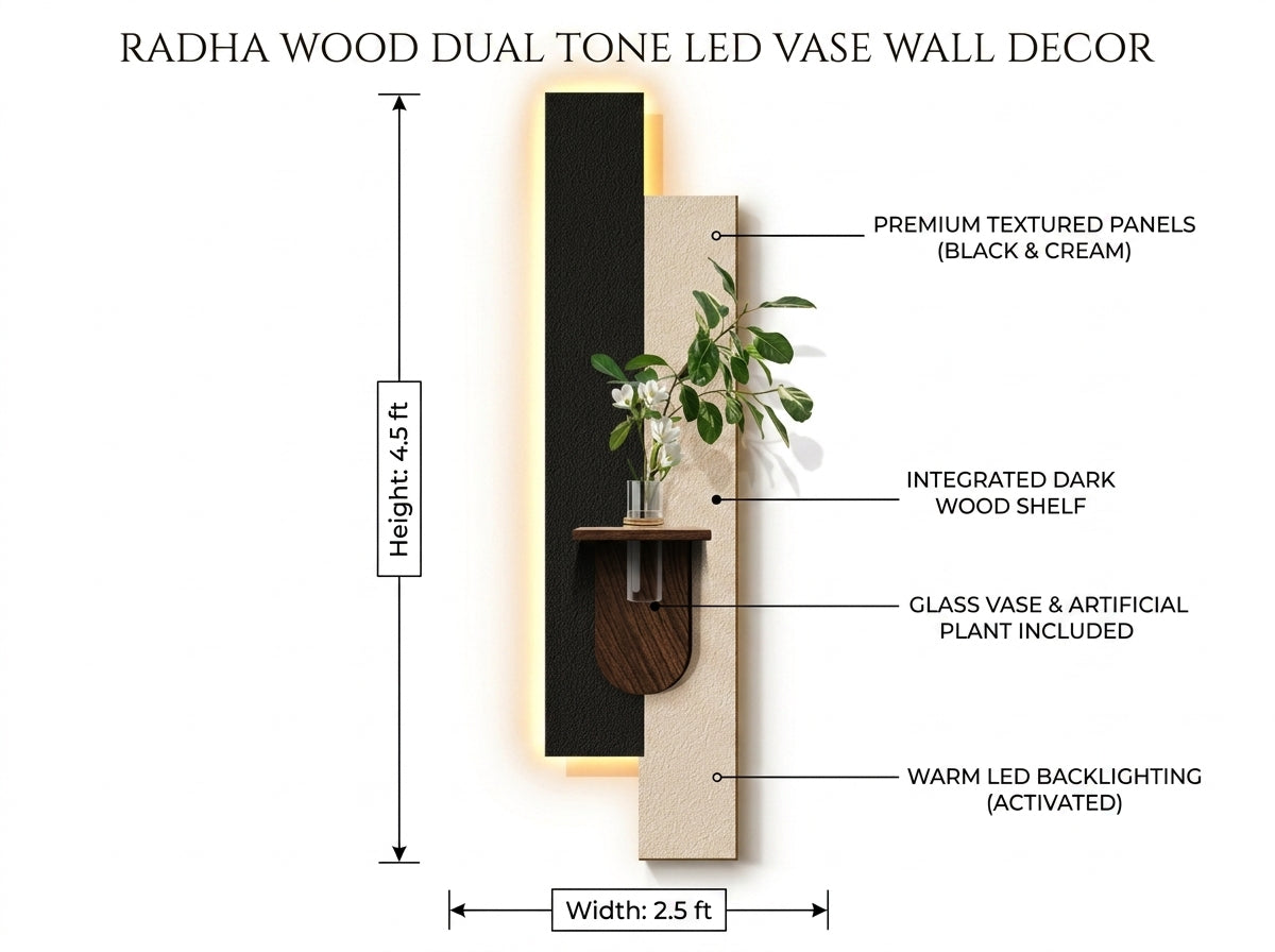 LED wall art 4.5 ft x 2.5 ft dual tone vase panel size