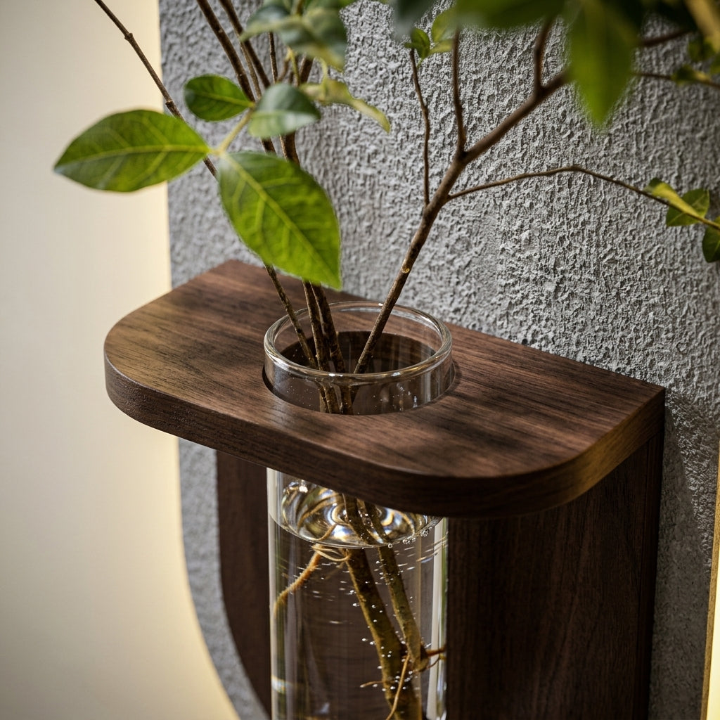 LED Wall Decor with Shelf & Vase | Radha Wood India