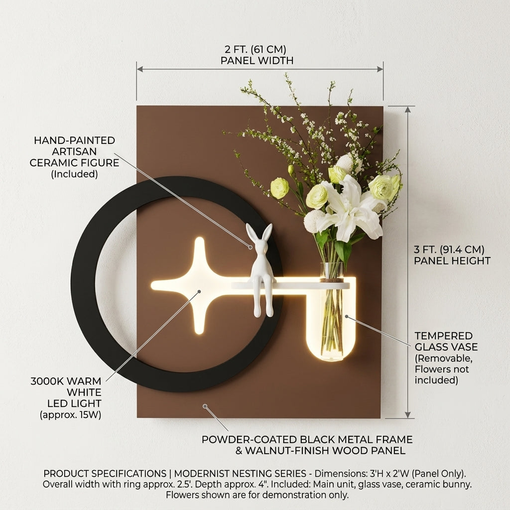 Large LED wall art arch flower vase lamp size guide – 3.5x3.5 ft (107x107 cm), technical specifications
