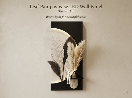 LED wall art Leaf Pampas Vase Panel with warm light