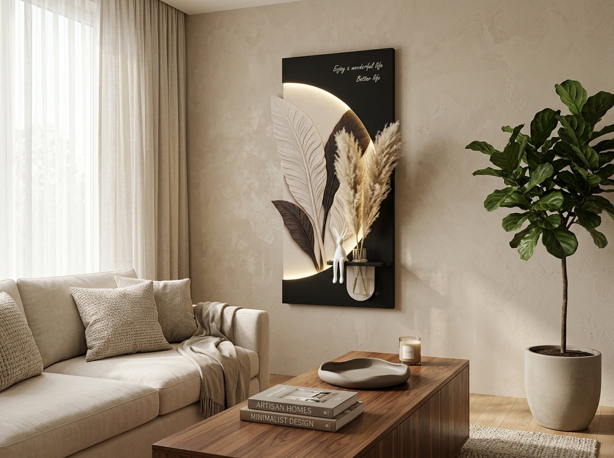 LED wall art Leaf Pampas Vase Panel for living room decor