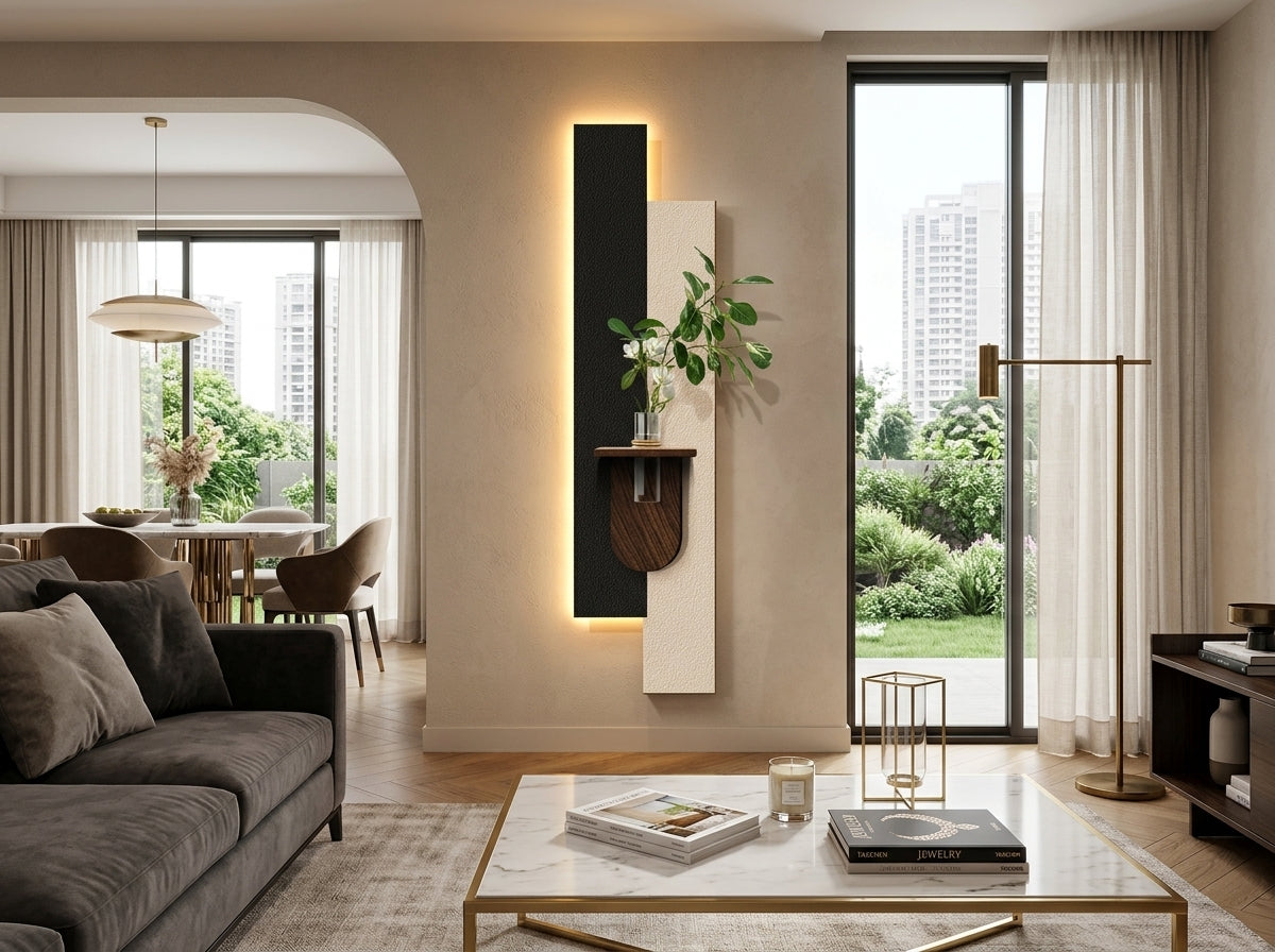 LED wall art dual tone vase panel for foyer entrance wall