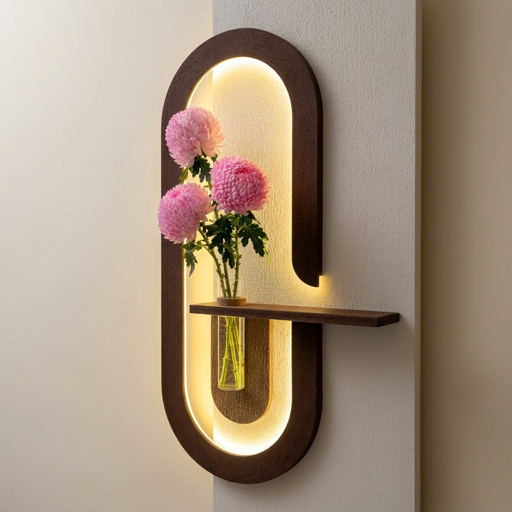 Handcrafted LED wall panel side view showing MDF back panel and wood veneer frame