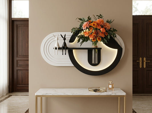 LED wall art Luna Arc Flower Vase Panel for entryway decor