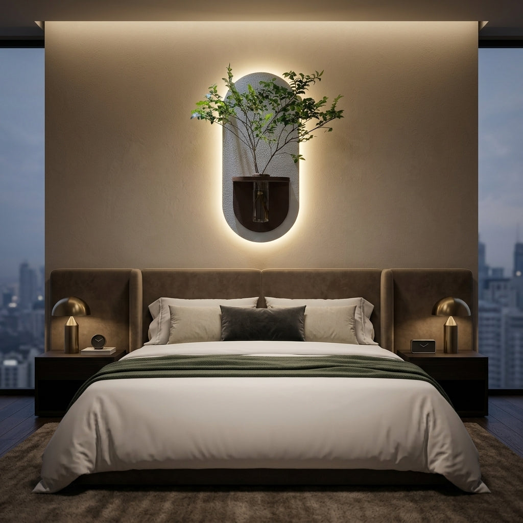 LED Wall Decor with Shelf & Vase | Radha Wood India