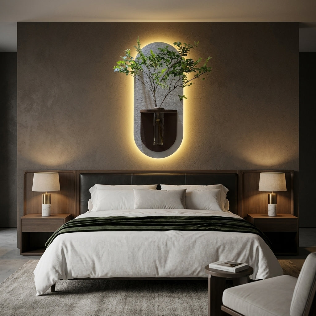 LED Wall Decor with Shelf & Vase | Radha Wood India