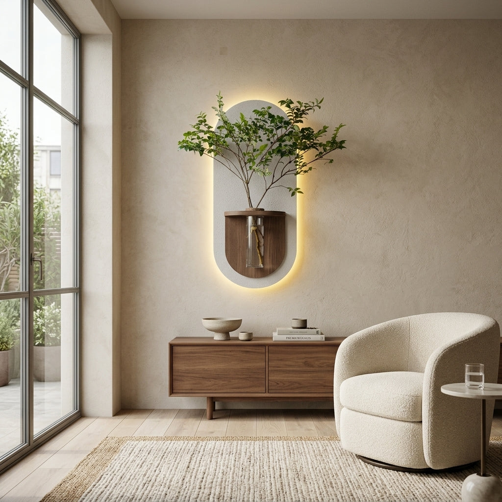 LED Wall Decor with Shelf & Vase | Radha Wood India