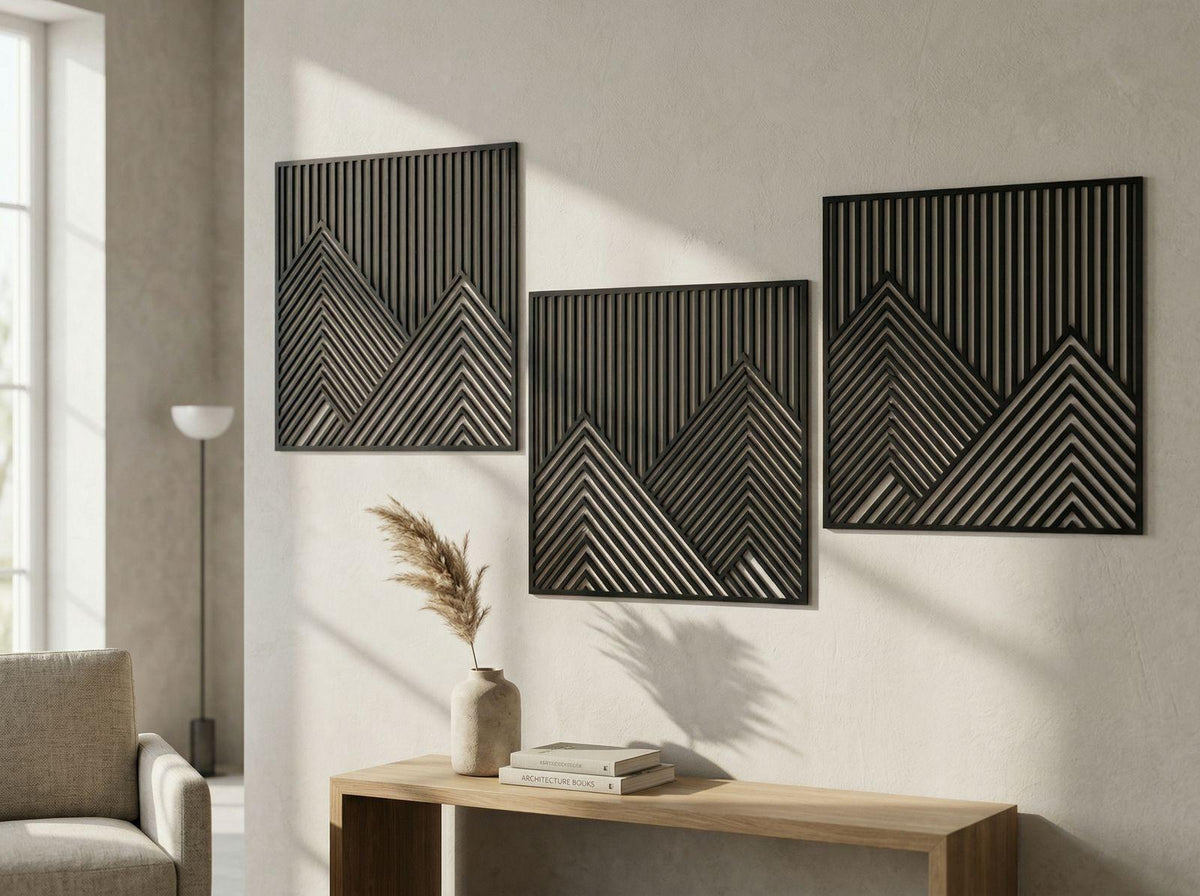 Modern Geometric Wooden Wall Art Set (Set of 3)