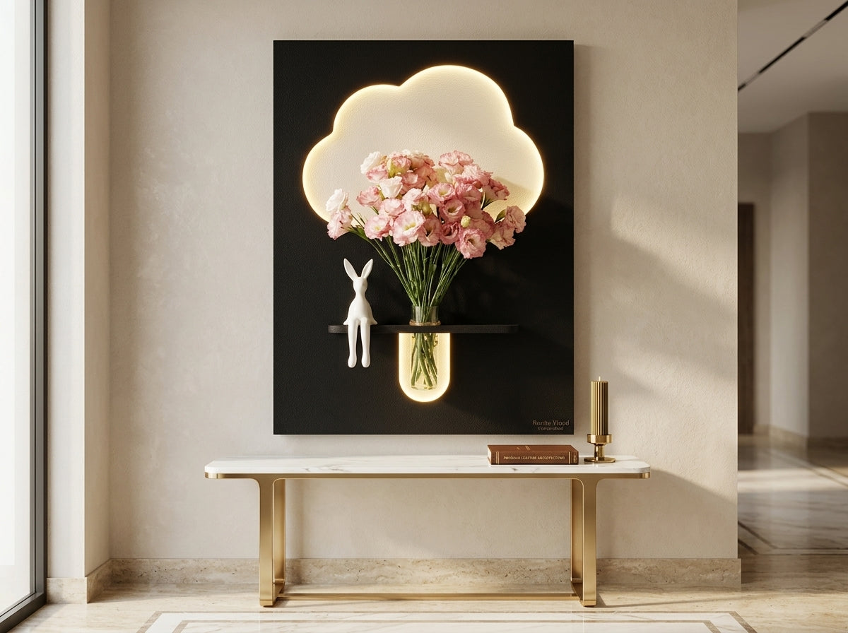 LED wall art Cloud Flower Vase Panel for foyer wall decor