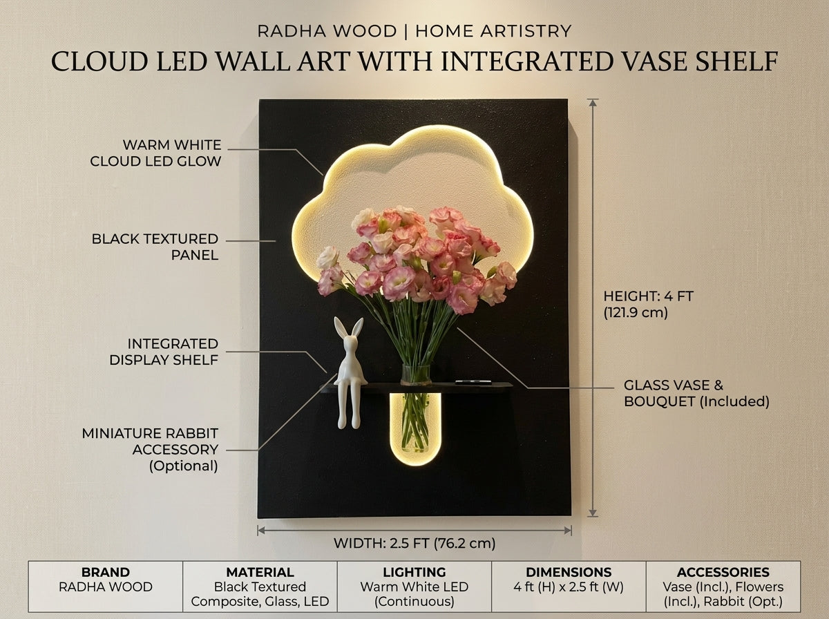 LED wall art Cloud Flower Vase Panel 4 ft x 2.5 ft size