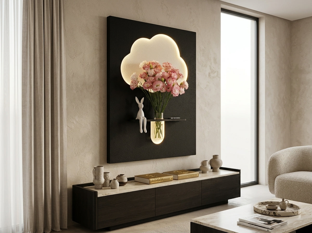 LED wall art Cloud Flower Vase Panel for living room decor