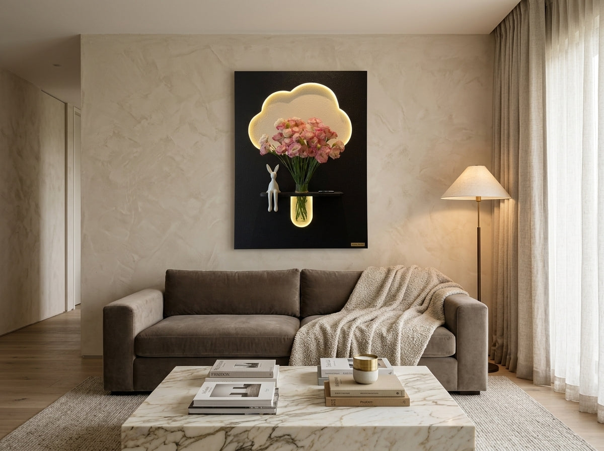LED wall art Cloud Flower Vase Panel for dining room wall decor