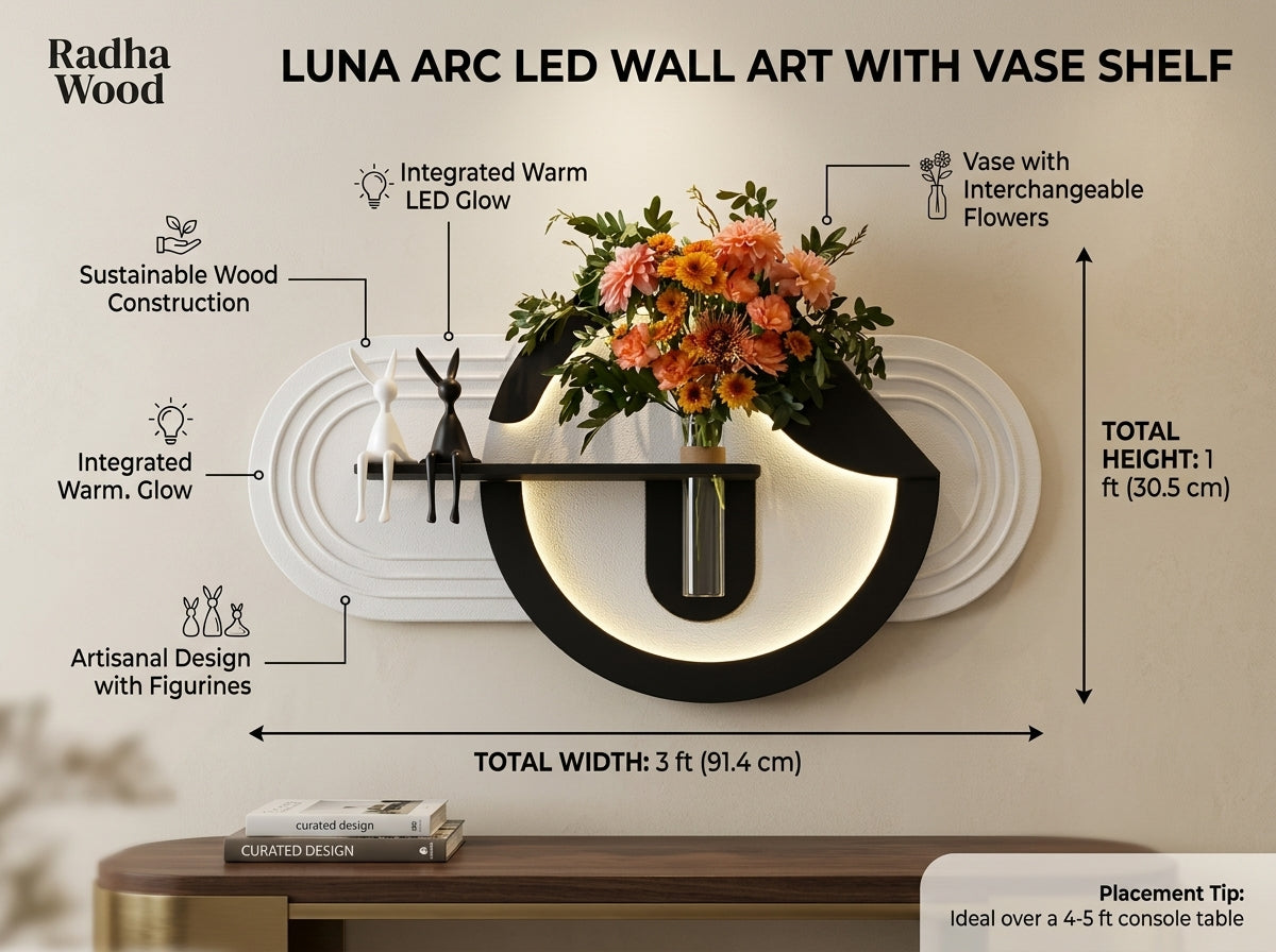 LED wall art Luna Arc Flower Vase Panel 3 ft x 1 ft size