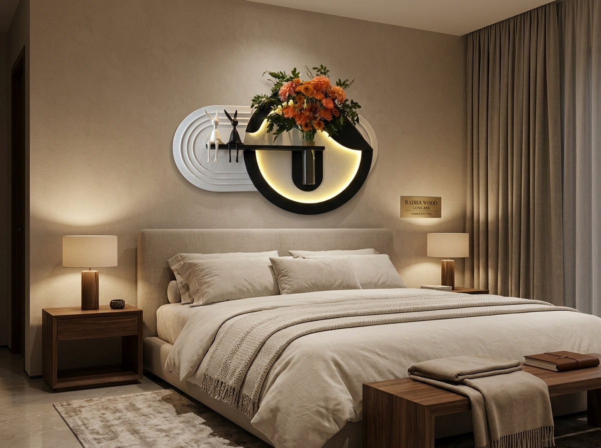 LED wall art Luna Arc Flower Vase Panel for bedroom wall decor