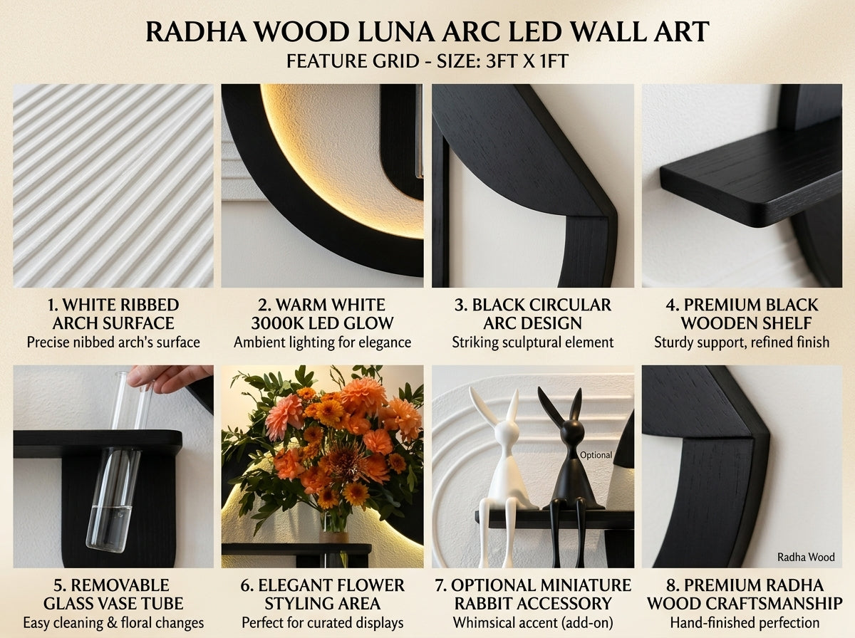 LED wall art Luna Arc Flower Vase Panel box contents