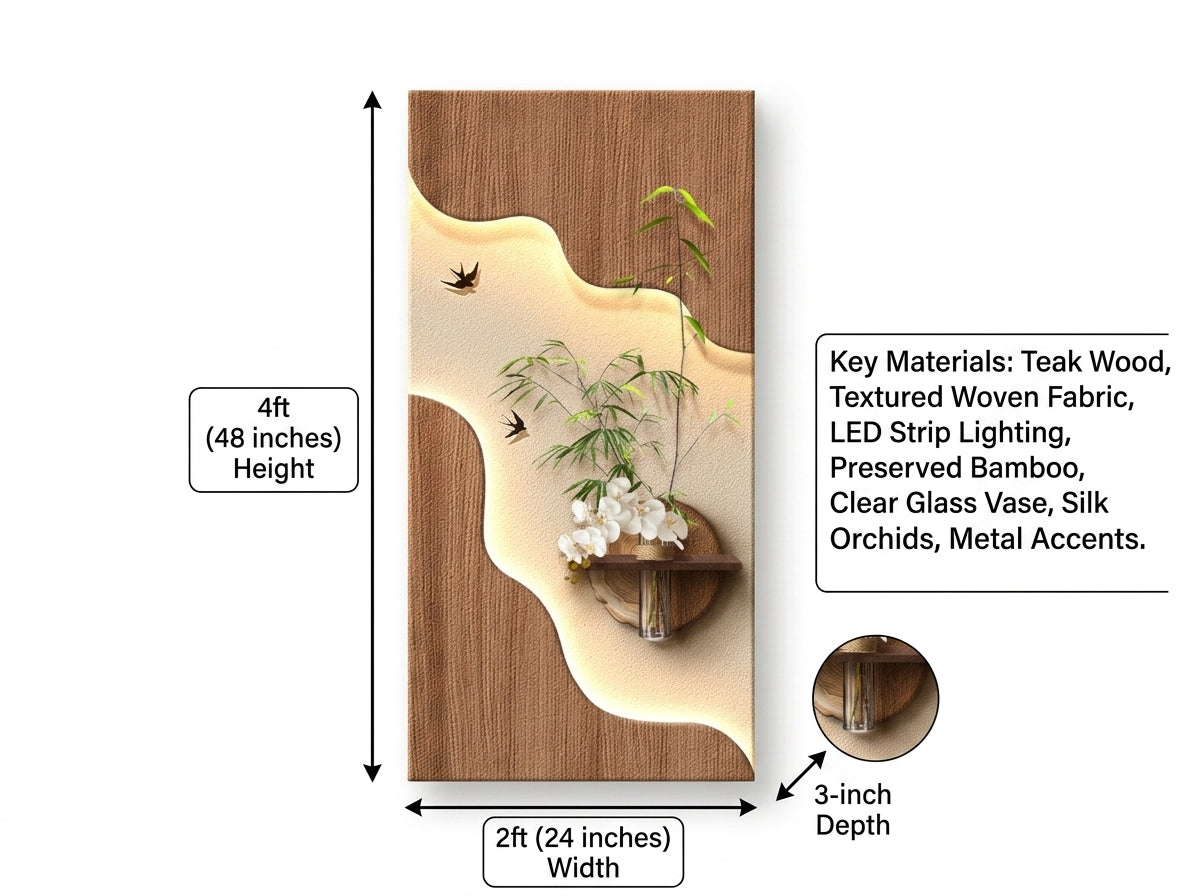 LED wall art bamboo orchid panel in hallway with integrated LED ambiance and lifelike florals – India