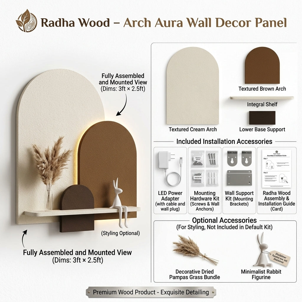Radha Wood LED wall art arch aura panel – Harmony Collection banner with shop now call to action