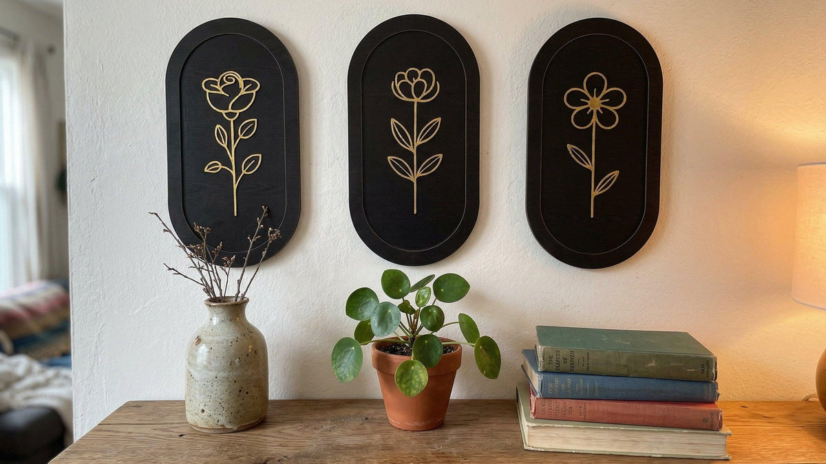 🌿 Modern Floral Wall Art Set (Set of 3) | Radha Wood