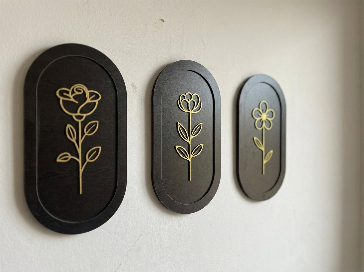 🌿 Modern Floral Wall Art Set (Set of 3) | Radha Wood