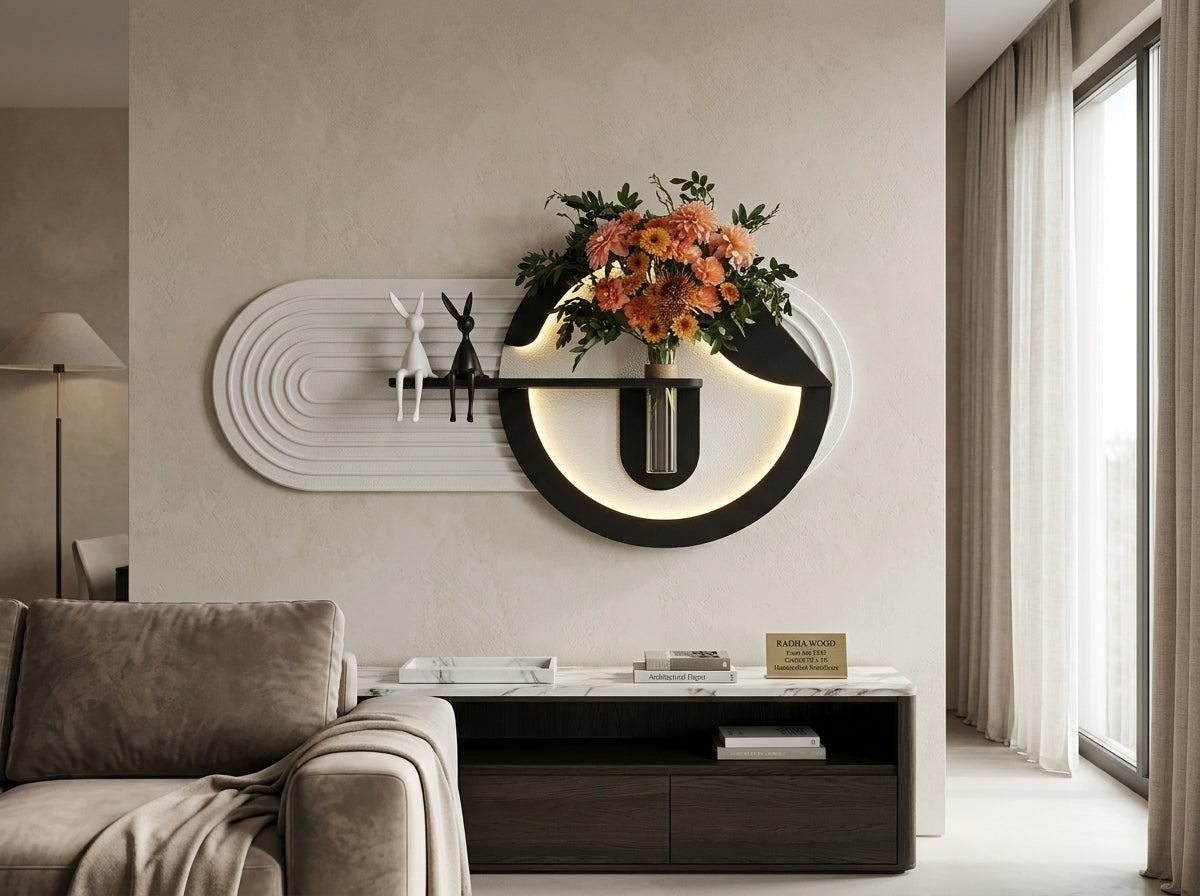 LED wall art Luna Arc Flower Vase Panel for living room wall decor