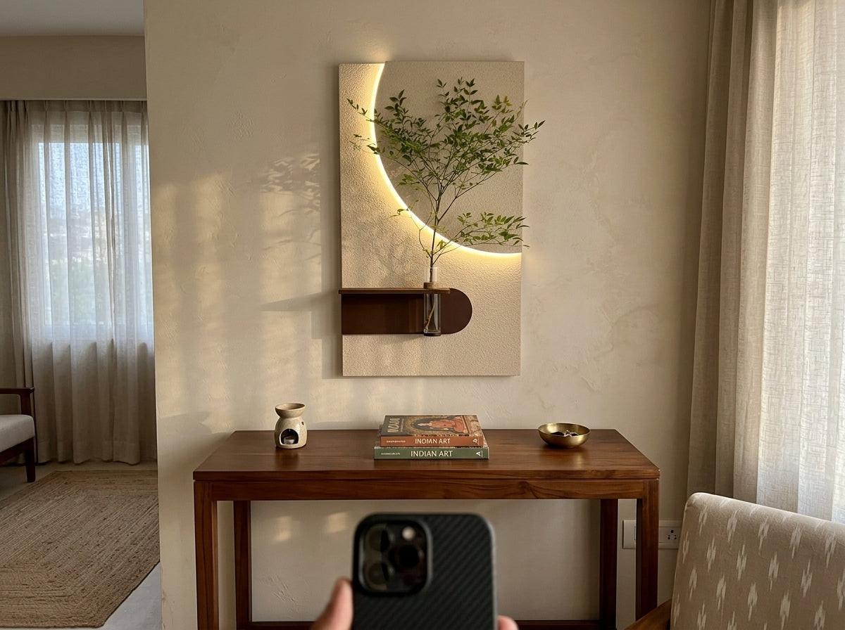 Wooden Wall Art with Shelf | Radha Wood