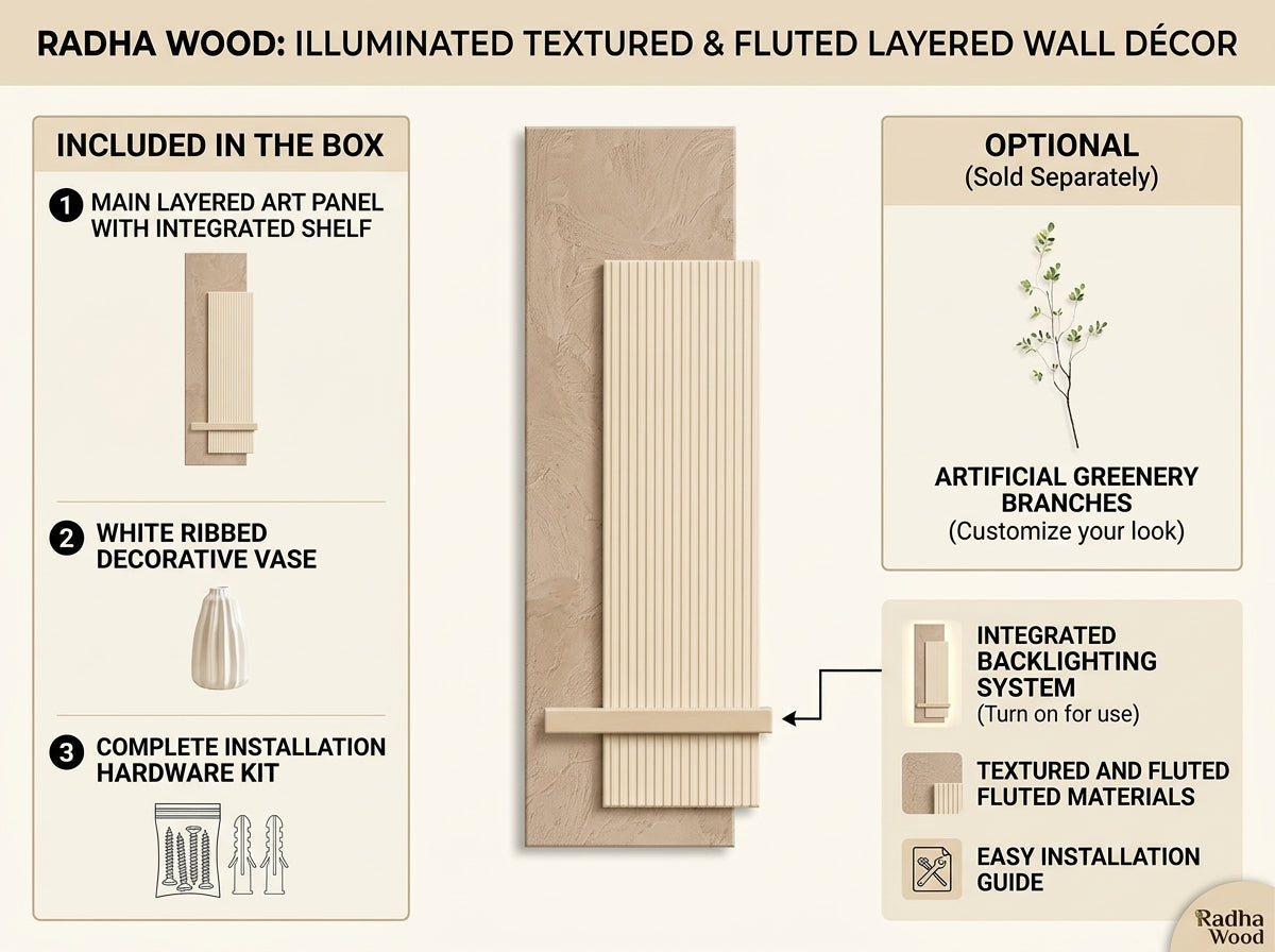 Premium Arch Aura LED wall decor panel displayed above wooden console table