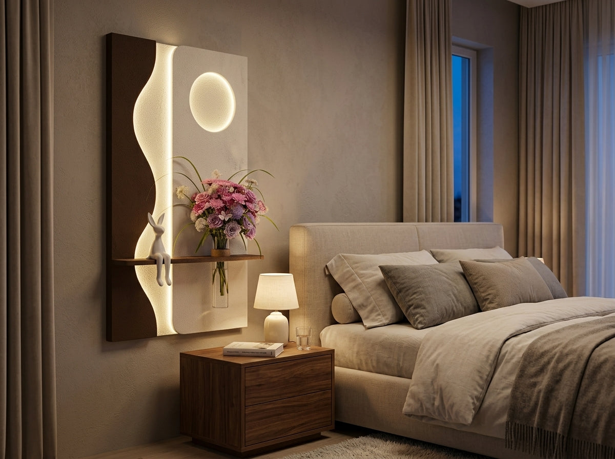 LED wall art Wave Moon Vase Panel craftsmanship and texture details