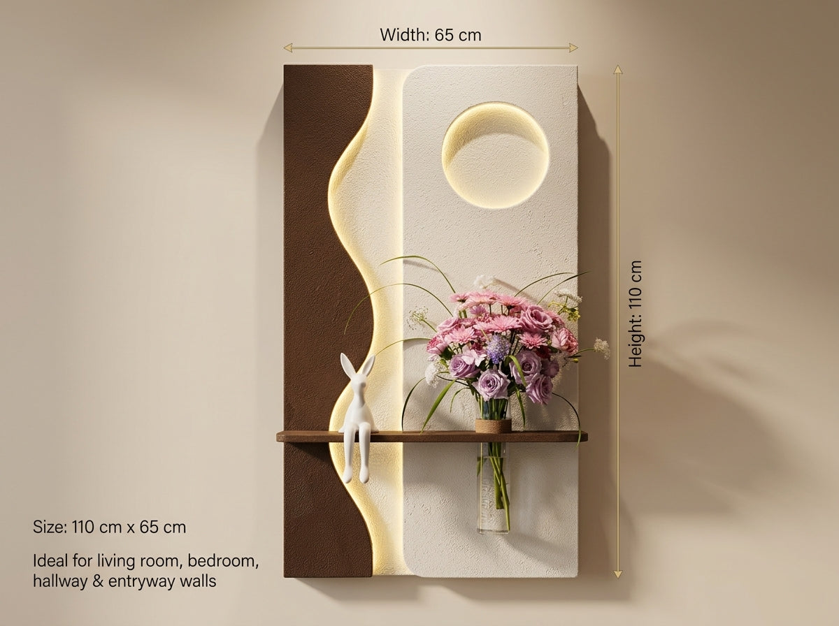 LED wall art Wave Moon Vase Panel 110 cm x 65 cm size