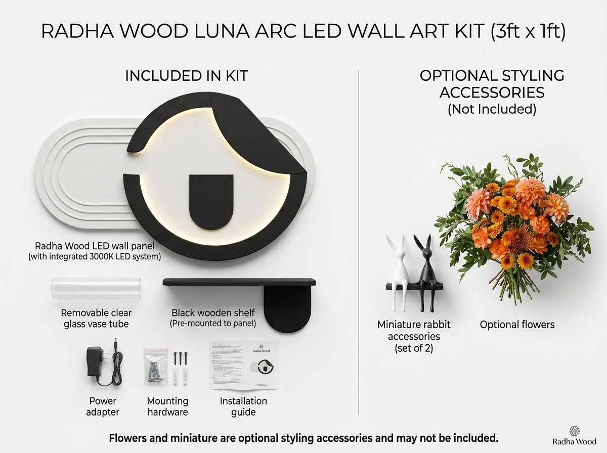 LED wall art Luna Arc Flower Vase Panel included kit and accessories