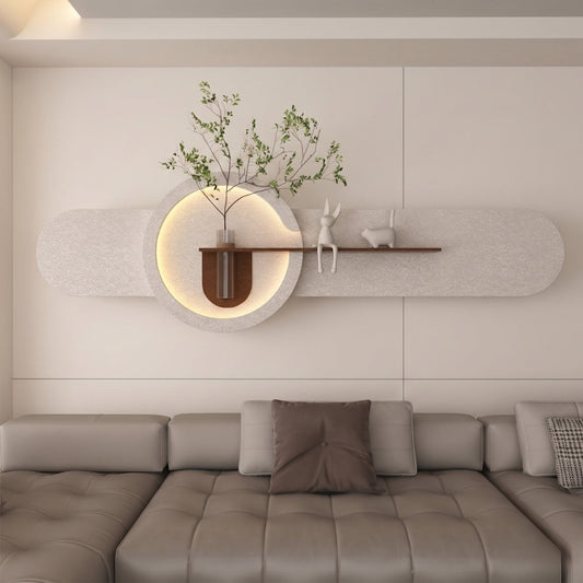 Modern LED wall decor shelf made of laminated MDF for living room