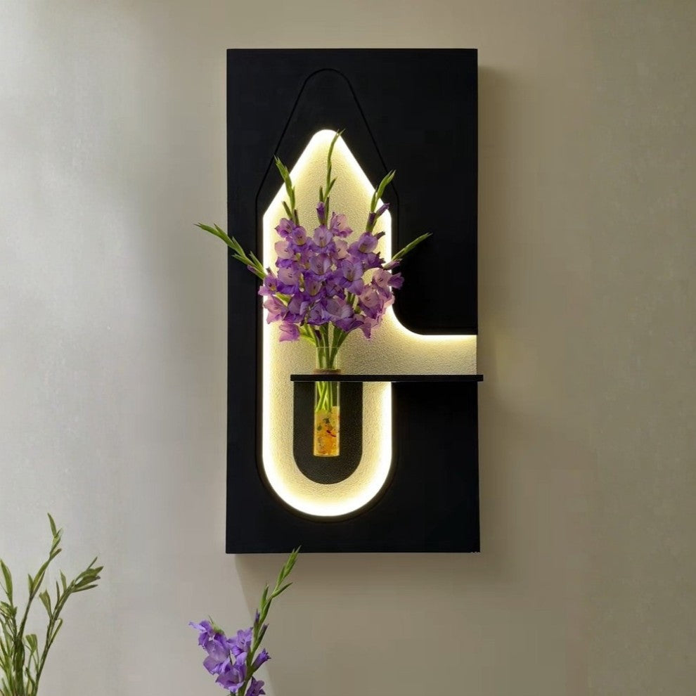 Decorative LED wall panel with glass vase and flowers
