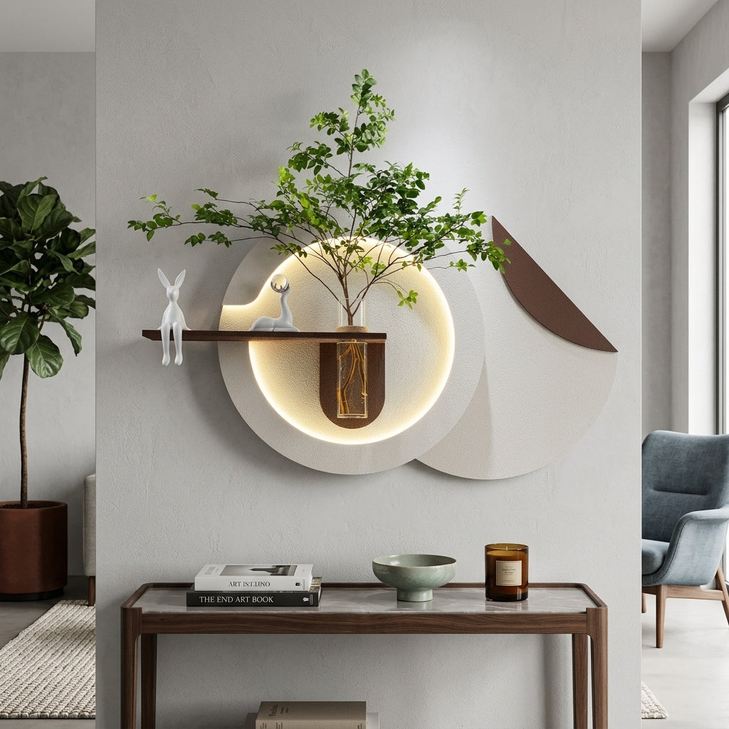 Minimal LED wall decor shelf for bedroom and home styling