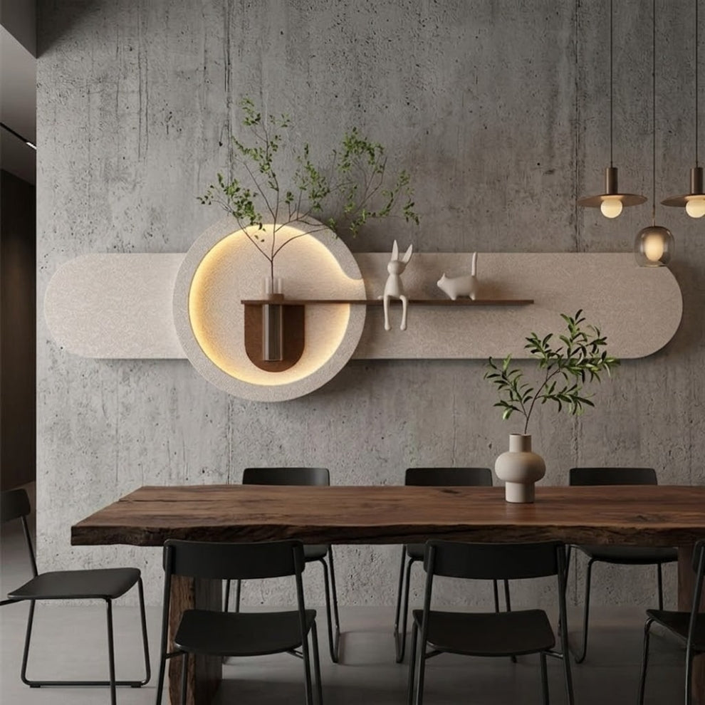Designer wall decoration shelf with LED light and vase holder