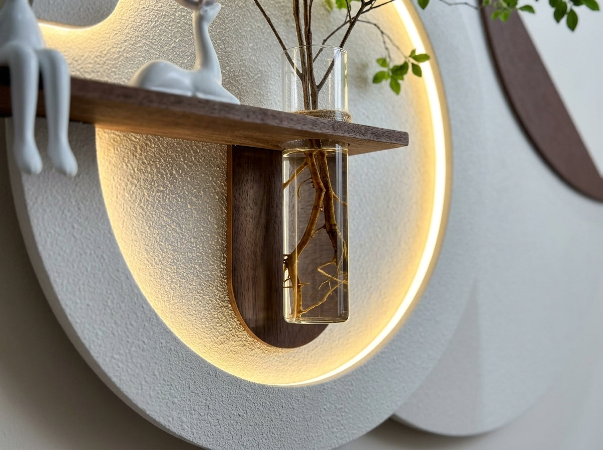 Premium MDF wall art with shelf and warm LED lighting